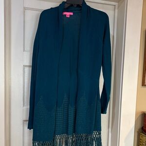 Lilly Pulitzer Teal Open-Front Women Sweater